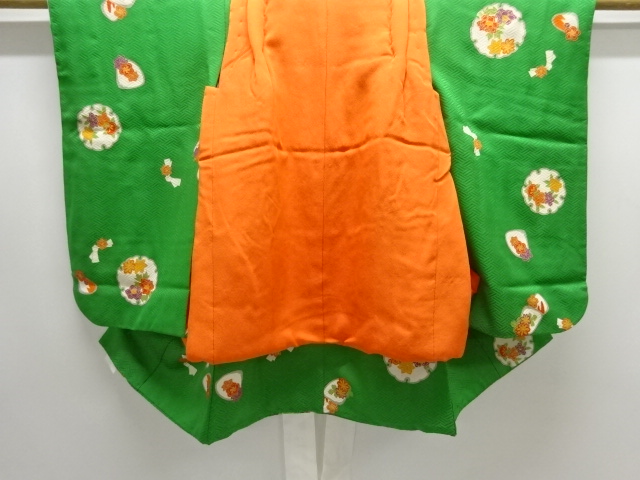 JAPANESE KIMONO / KIMONO FOR KIDS & HIFU SET / SILK / SNOWFLAKE & FLORAL PLANTS